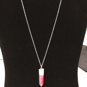 Pink white gemstone crystal pendant necklace resin